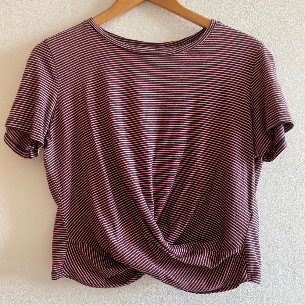Zara Trafaluc Blue and Pink Stripped Crop Top